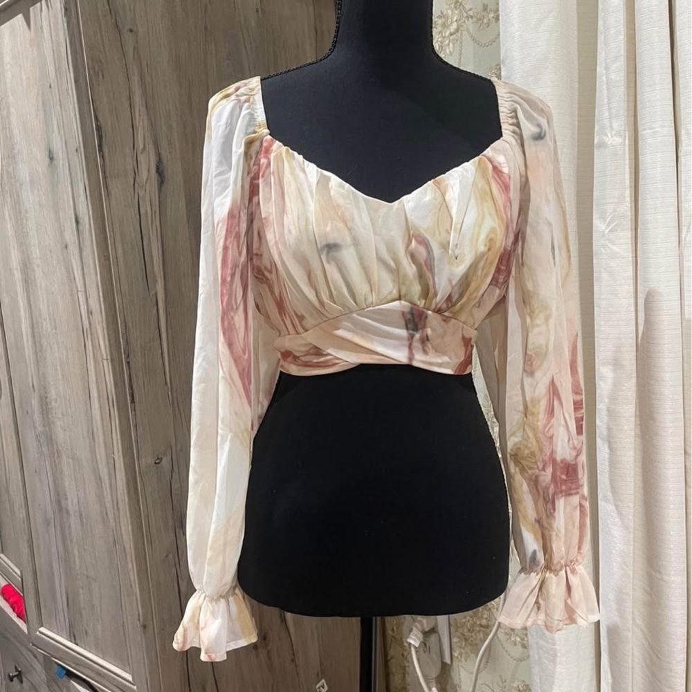 Chic Women's Cream and Pink Wrap Crop Top